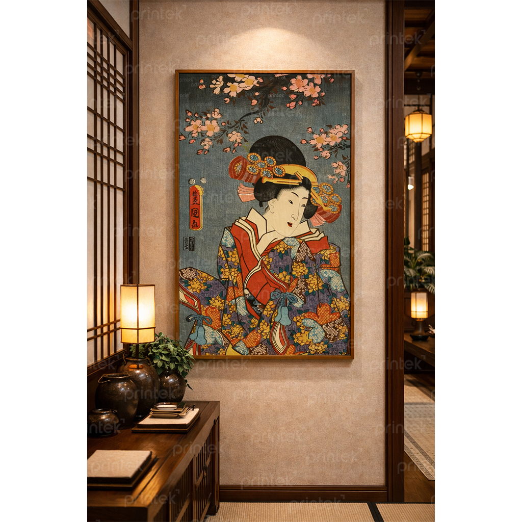 Tranh cô gái mặc kimono, tranh geisha trang trí nhà hàng Nhật Bản - TT7196