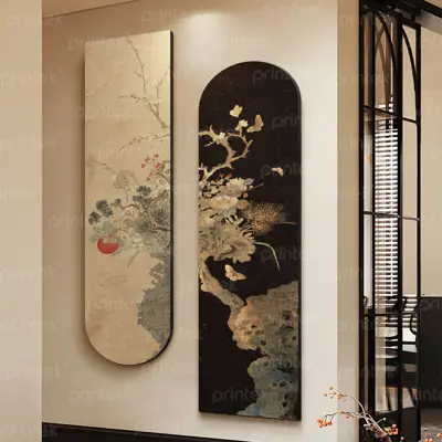 Bộ 2 tranh hoa và chim khung vòm phong cách indochine - KV0162