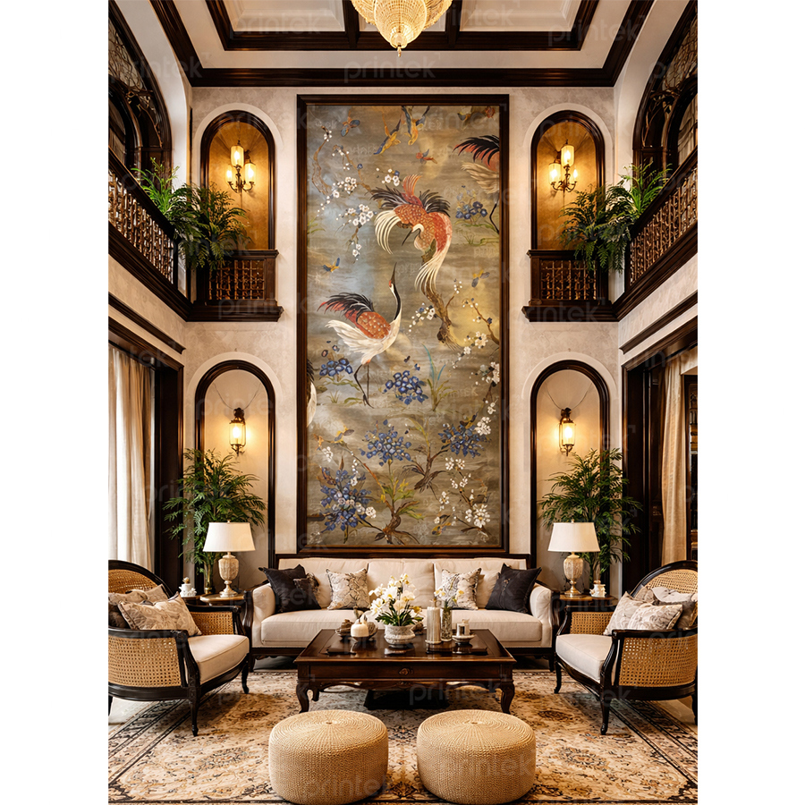 Tranh chim hạc phong cách indochine, tranh thông tầng