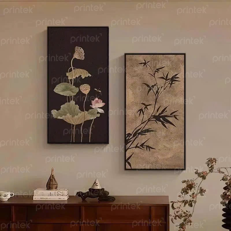 tranh hoa sen cành trúc