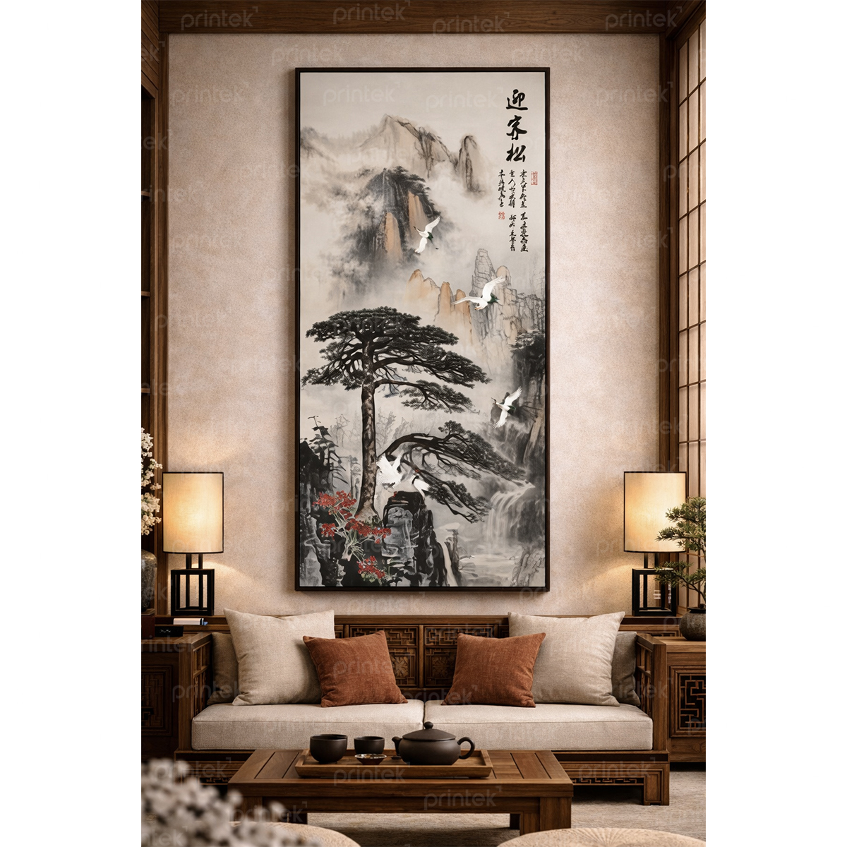 Tranh thủy mặc đen trắng, tranh tùng hạc diên niên - ADB33245766