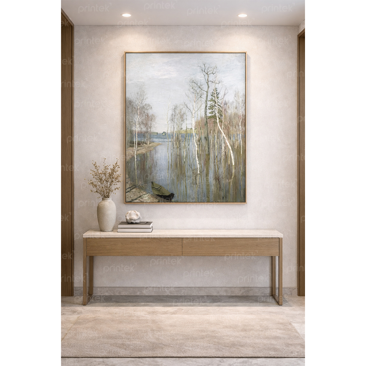 Tranh canvas phong cảnh hồ nước, con thuyền - PC3669