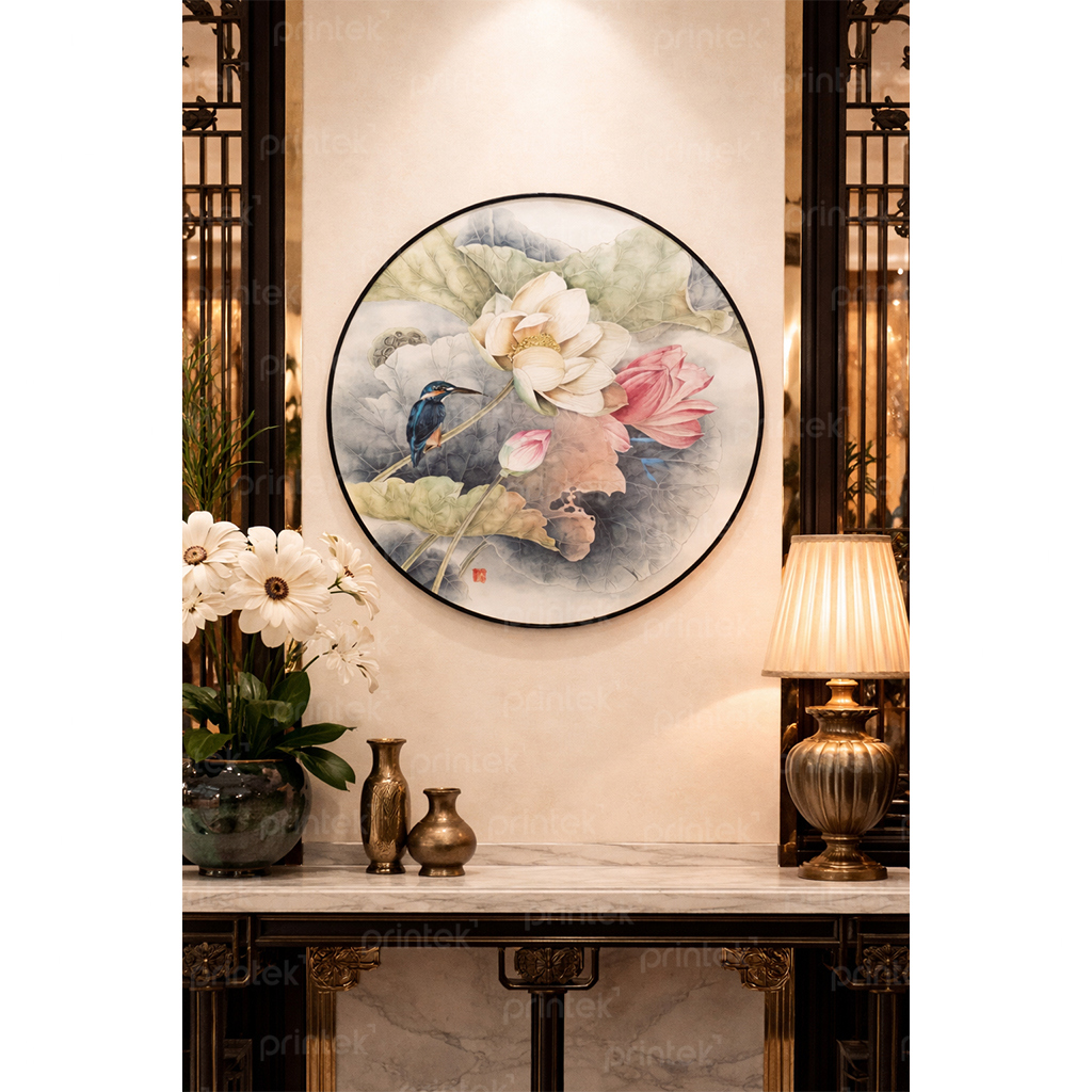 Tranh tròn hoa sen, tranh treo tường cao cấp - MF33245187