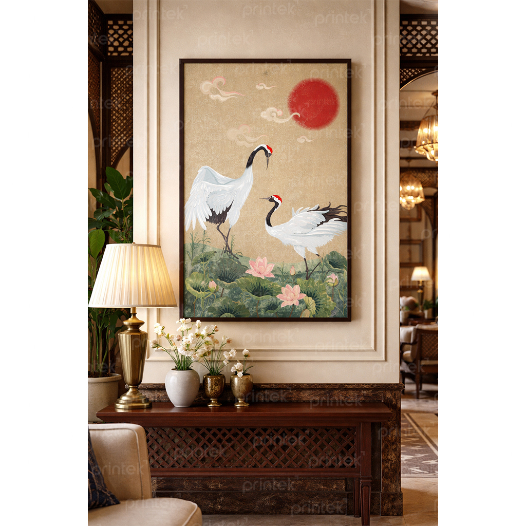 Tranh chim hạc phong cách indochine - ADB1332143