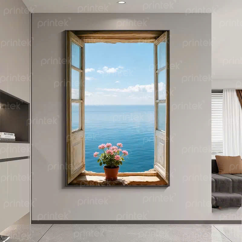 Tranh Góc cửa sổ khổ lớn treo tường, xưởng tranh canvas in theo yêu cầu - PT09015
