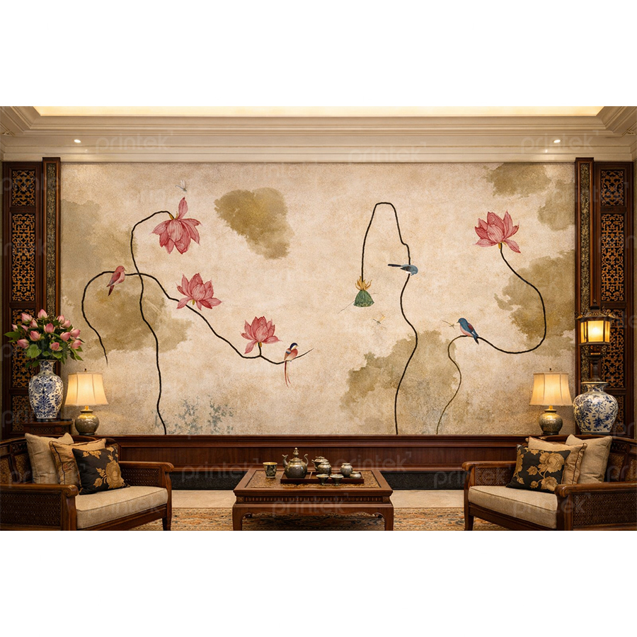 Tranh hoa sen dán tường phòng khách - DC-ST0065