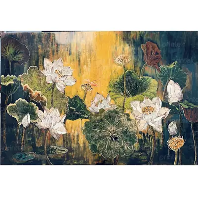 Tranh sơn dầu hoa sen, đã có khung - HS58