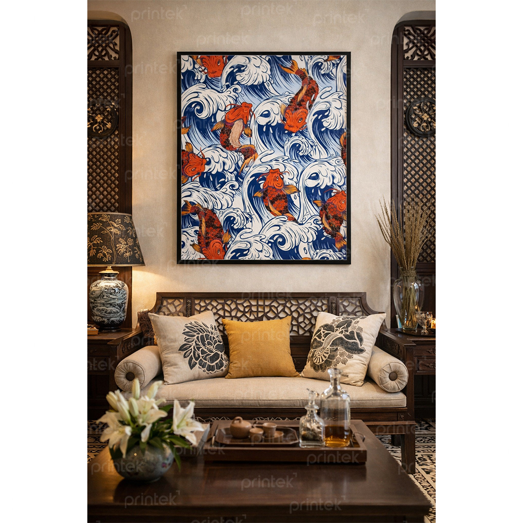 Tranh phong thuỷ Cá chép vượt vũ môn hoá rồng - ST4487