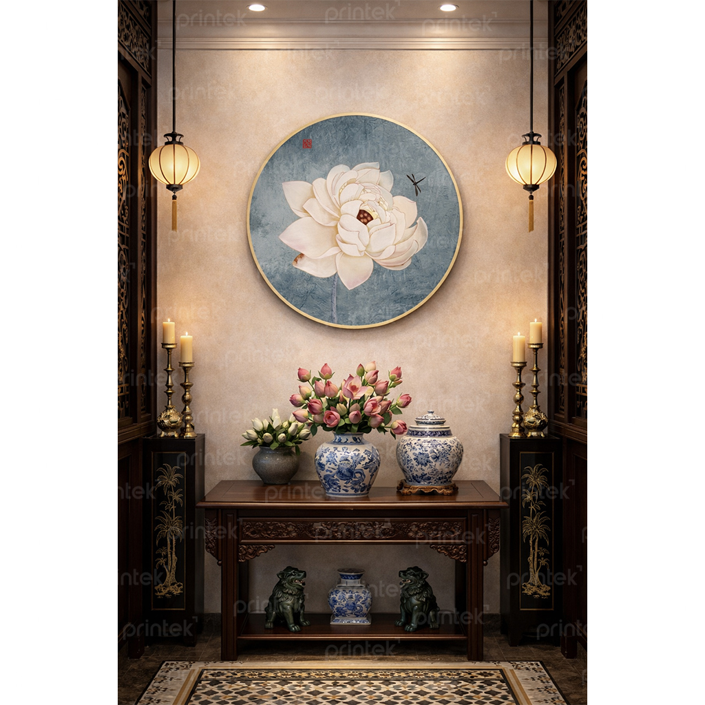 Tranh hoa sen tròn, đã có khung - HS1616