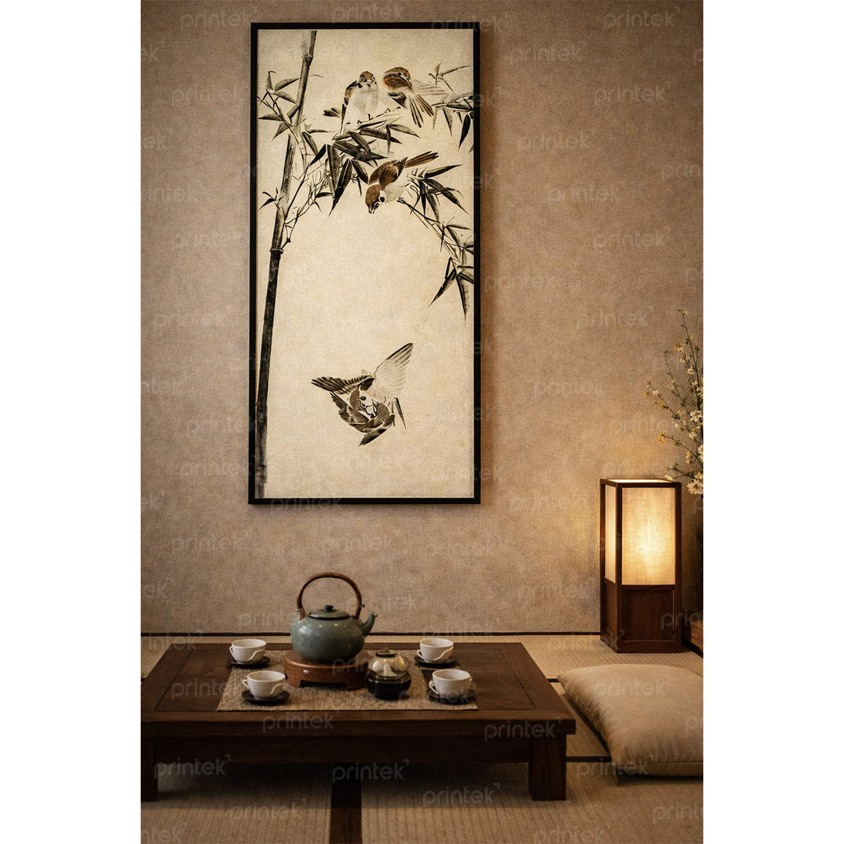 Tranh đàn chim đậu cành trúc - ADB1395