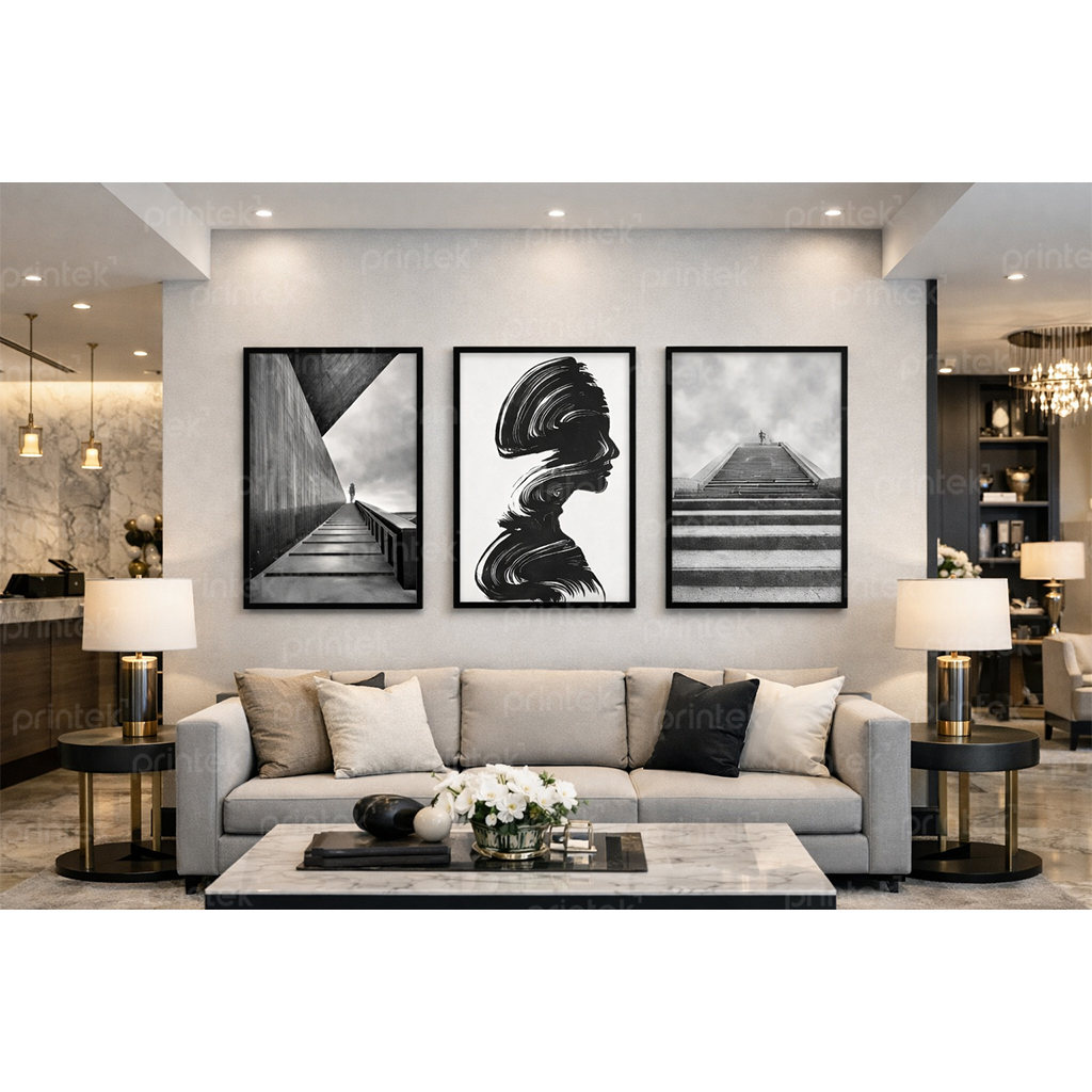 Bộ 3 tranh trừu tượng đen trắng – MS5179