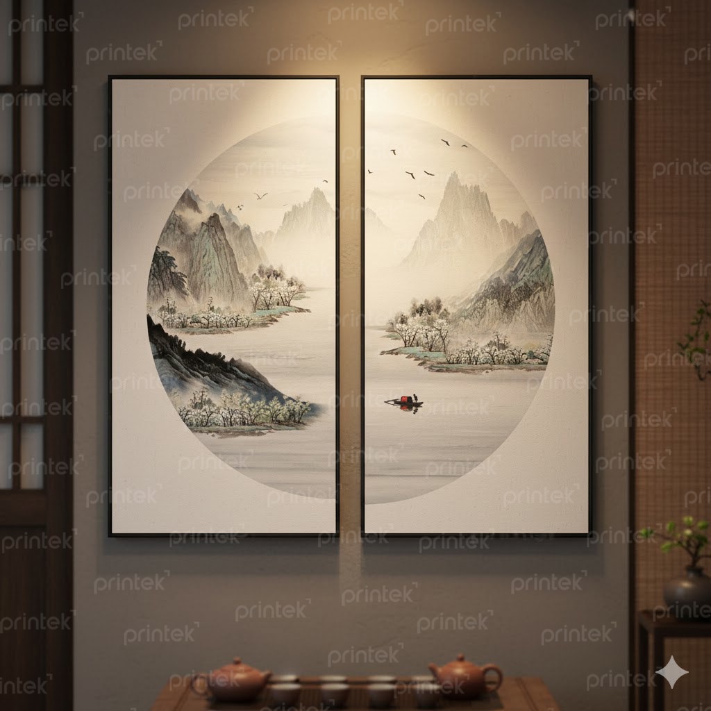 Bộ 2 tranh thuỷ mặc, đã có khung - PC1601