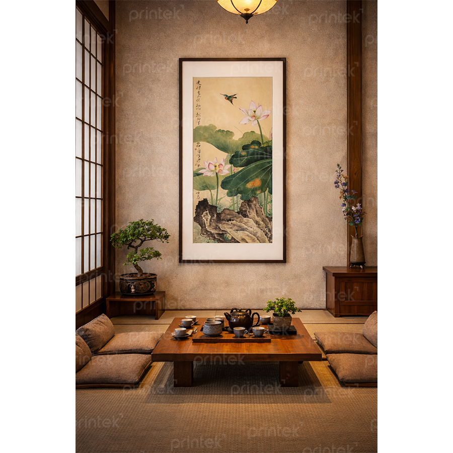 Tranh hoa sen trang trí phòng trà - TB332457867