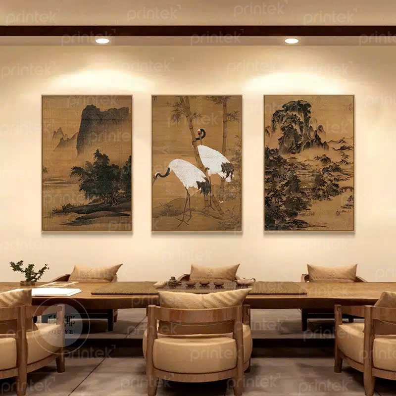Bộ 3 tranh thuỷ mặc, xưởng in theo yêu cầu Printek, thi công trọn gói - PT09005