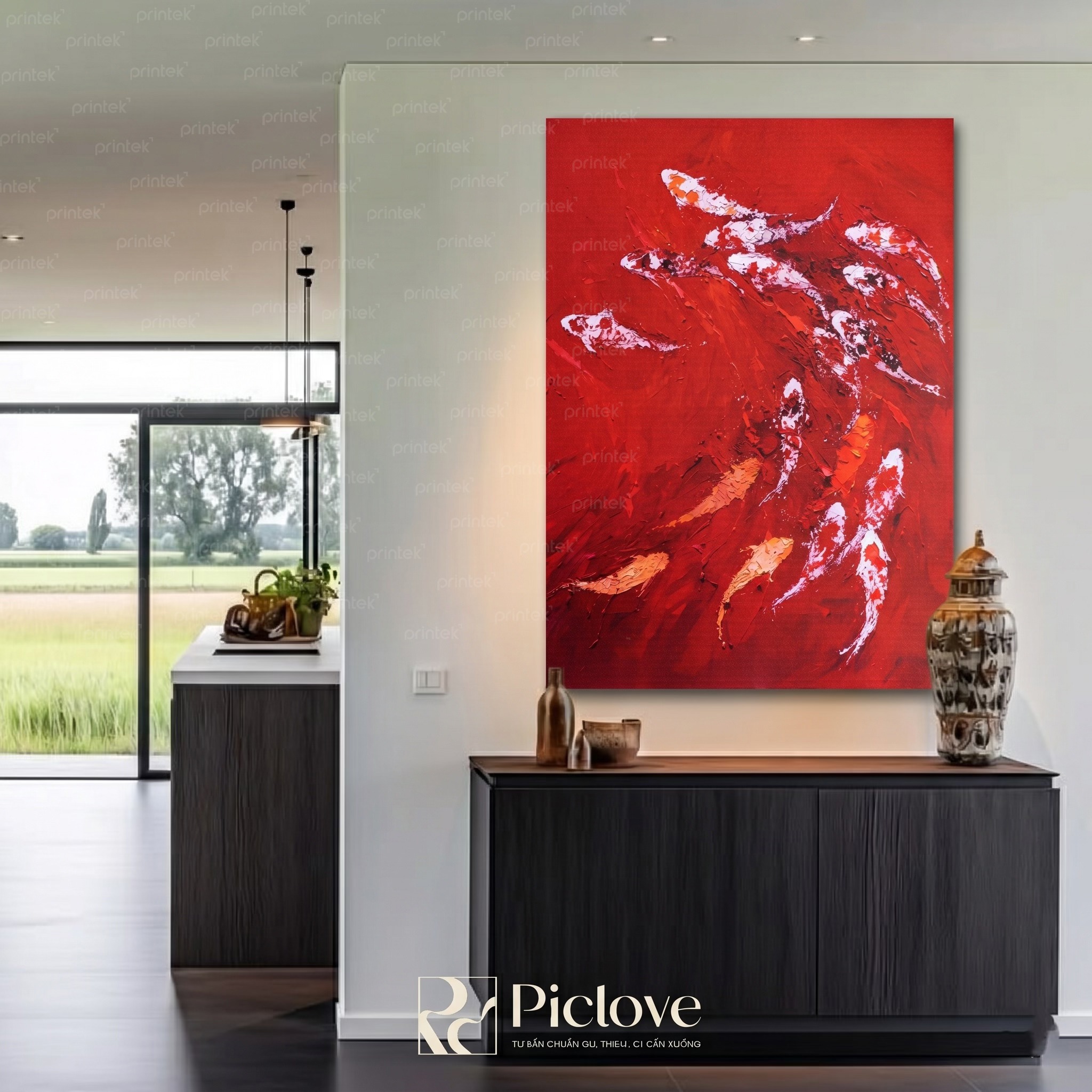 Tranh bầy cá Koi bơi theo đàn - ID92268