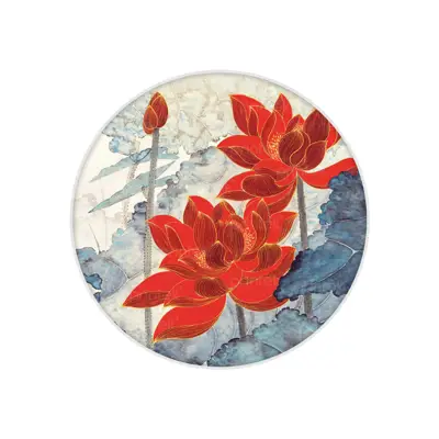 Tranh tròn thủy mặc hoa sen trang trí góc thiền trà - TB13323973