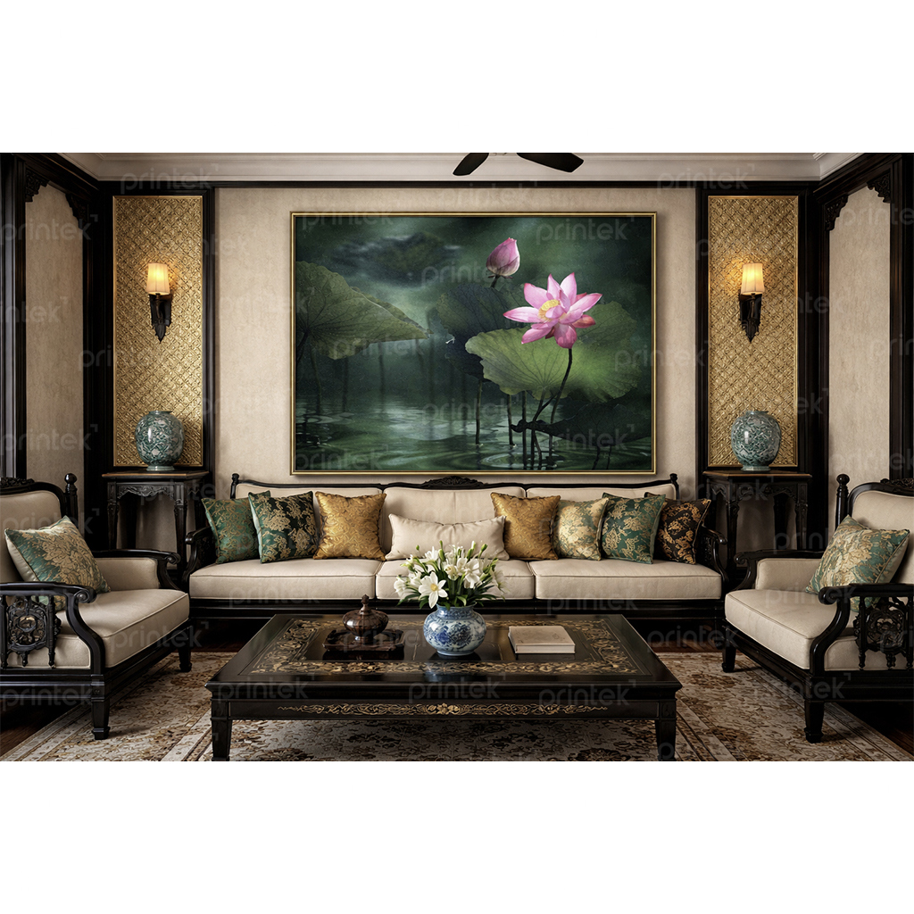 Tranh hoa sen trang trí phòng khách – M4585