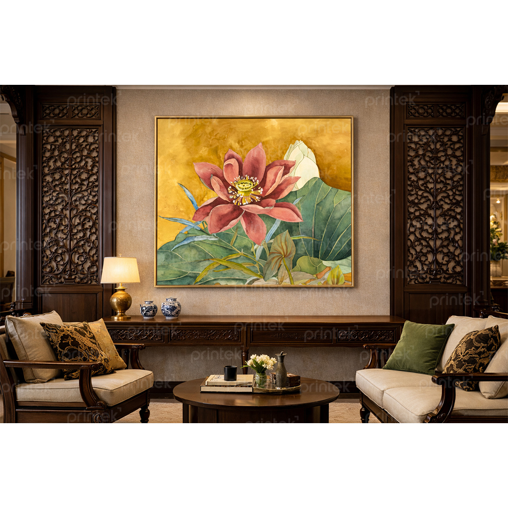 Tranh hoa sen, đã có khung – M4366