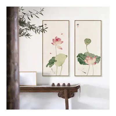 Bộ 2 tranh hoa sen, đã có khung - H7173