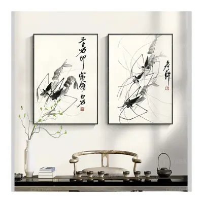 Bộ 2 tranh thủy mặc con tôm - TB13323951