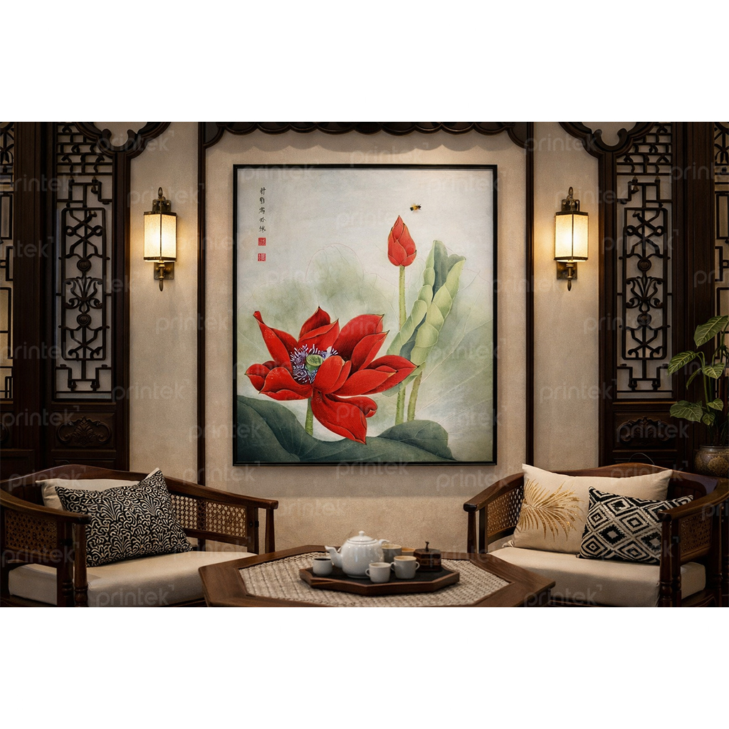 Tranh hoa sen phong cách indochine - MF33245204