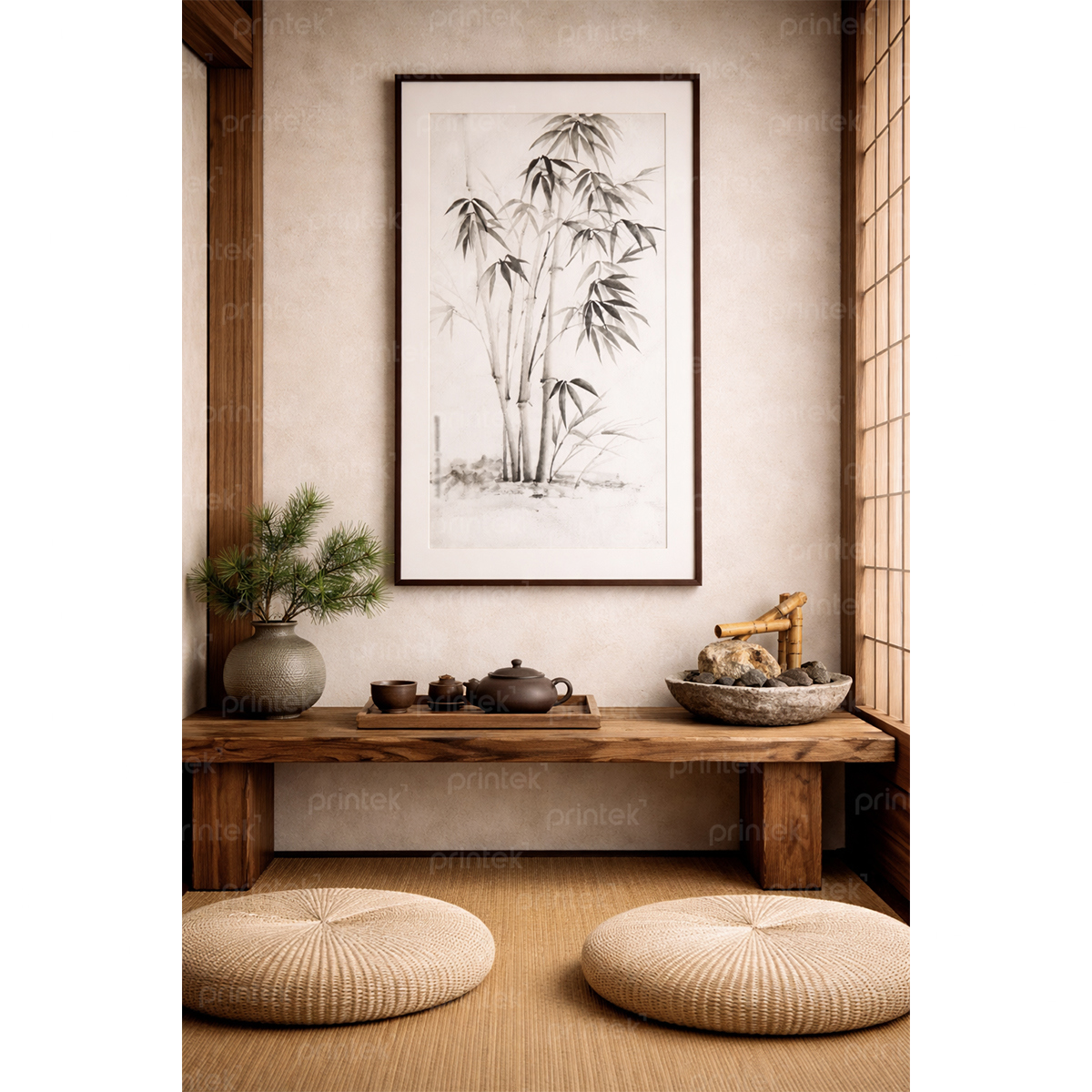 Tranh thủy mặc đen trắng cây tre - ADB13323692