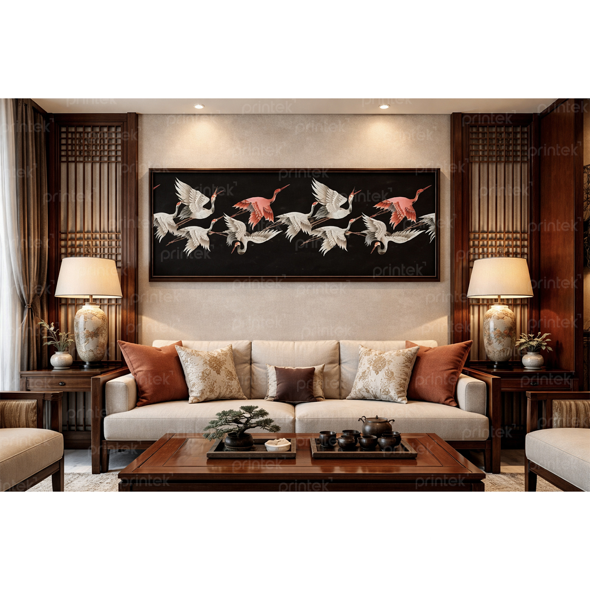 Tranh chim hạc phong cách indochine - ADB1332146