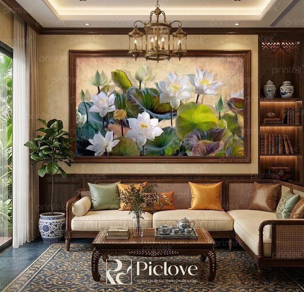 Tranh Hoa sen treo tường phòng khách - PL003