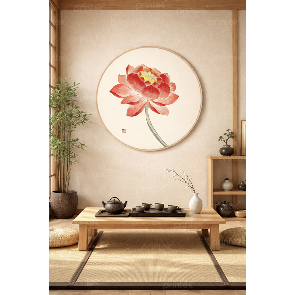 Tranh tròn hoa sen trang trí góc thiền trà - TB13323980