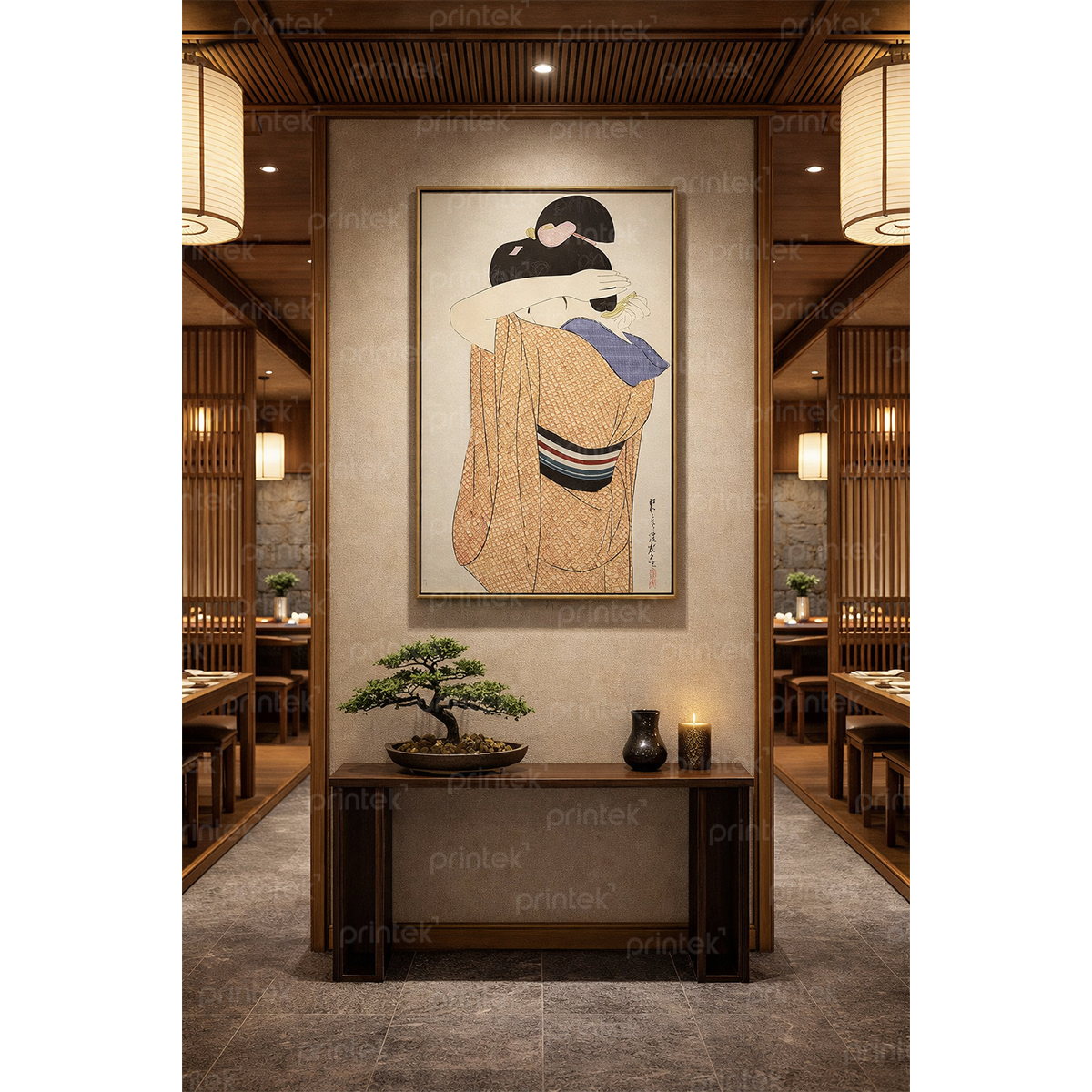 Tranh cô gái mặc kimono, trang trí nhà hàng, quán ăn Nhật Bản - TB13323232
