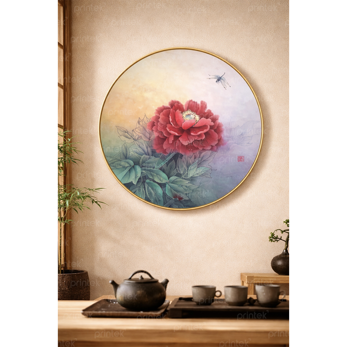 Tranh canvas, tranh tráng gương tròn phong cách indochine - MF33245185