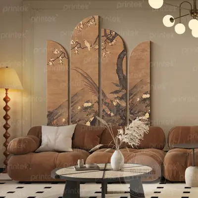 Bộ 4 tranh chim hạc khung vòm, in theo yêu cầu - KV0122