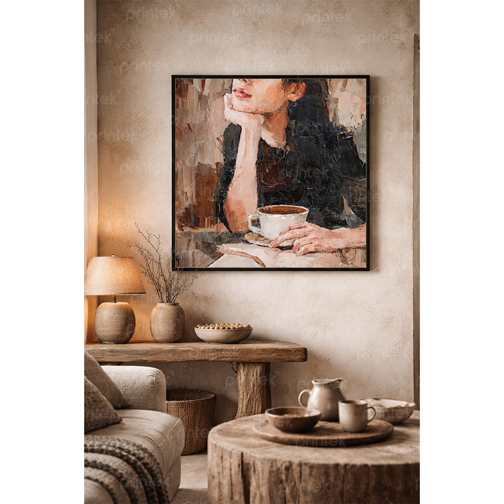 Tranh chân dung cô gái uống cafe – MS4571