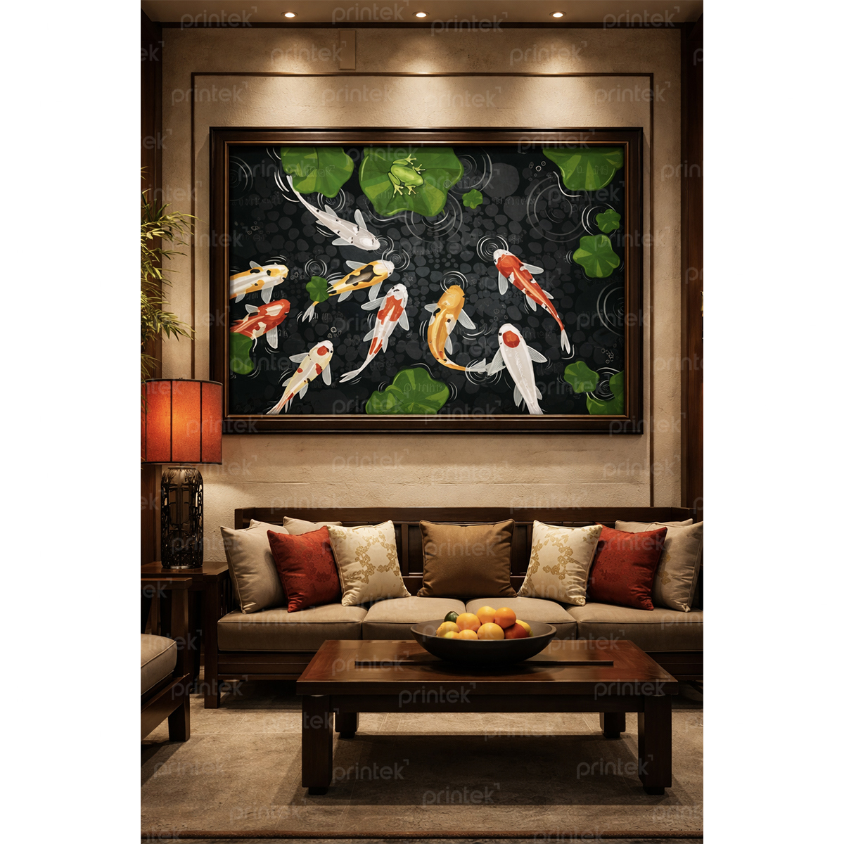 Tranh cá chép hoa sen, đã có khung - ST7508