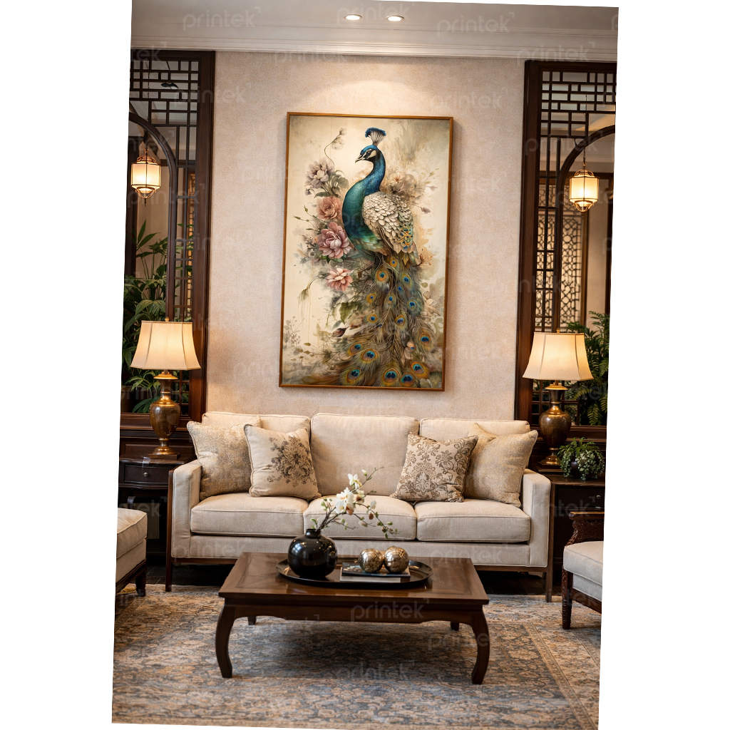 Tranh phong thuỷ chim công, đã có khung - ADB13244