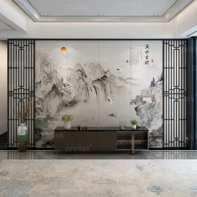 Tranh dán tường thủy mặc trang trí phòng trà, phòng thiền, phòng khách - TM080124