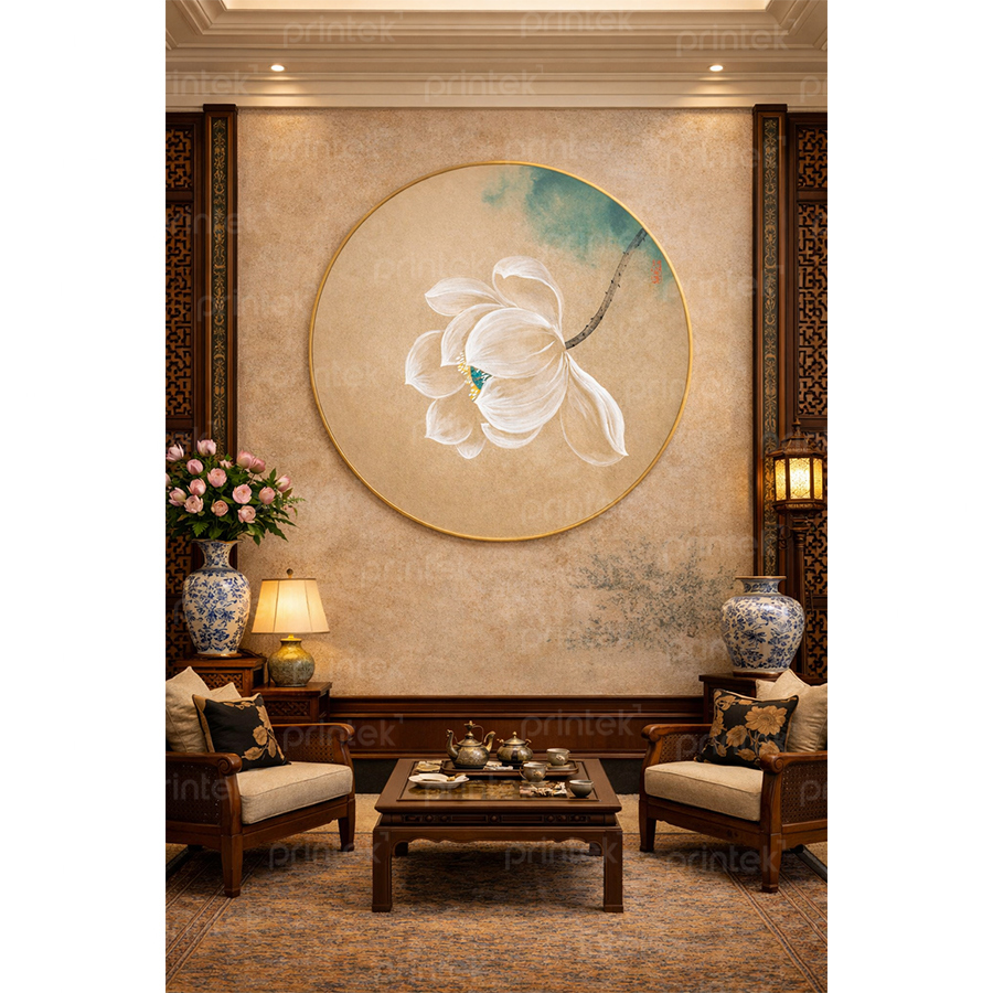 Tranh tròn hoa sen trang trí góc thiền trà - TB13323979