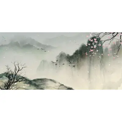 Tranh thủy mặc hoa đào - ST1335