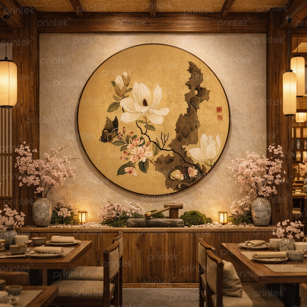 Tranh tròn trang trí phòng trà, phòng thiền - H624