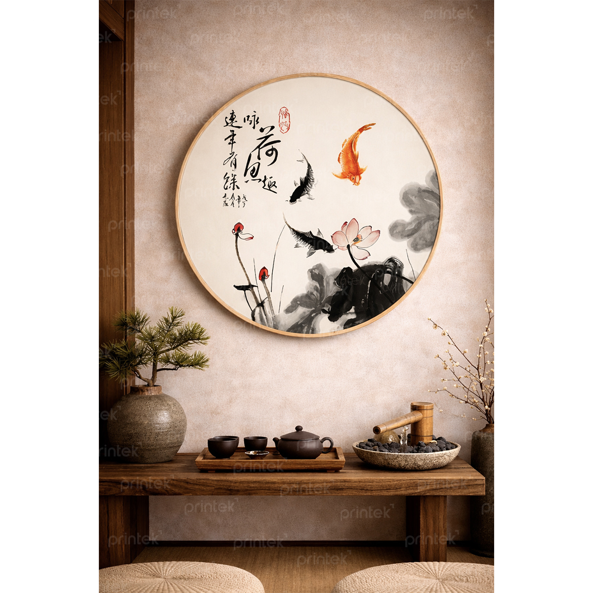 Tranh thủy mặc cá chép hoa sen - TB13323938