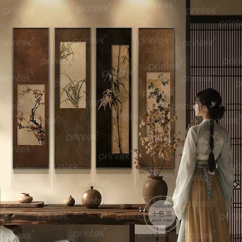 tranh Tứ Quý Tùng - Cúc - Trúc - Mai