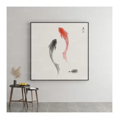 Tranh thuỷ mặc đàn cá, đã có khung - TM7183