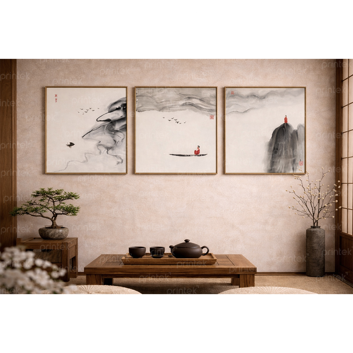 Bộ 3 tranh thủy mặc đen trắng - TB13323248