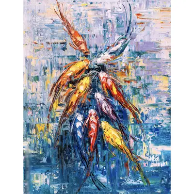 Tranh cửu ngư quần hội vẽ sơn dầu - ADB13224