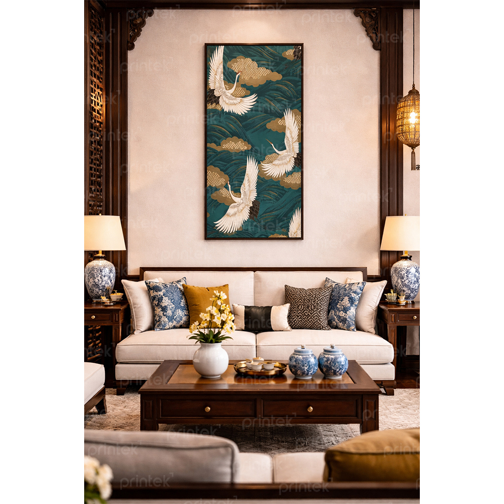 Tranh chim hạc trang trí phòng trà - PT0112