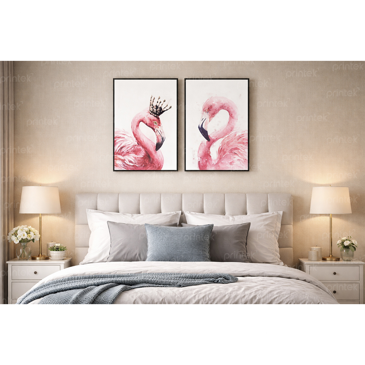 Bộ 2 tranh hoạt hình hồng hạc treo phòng ngủ – MS4480