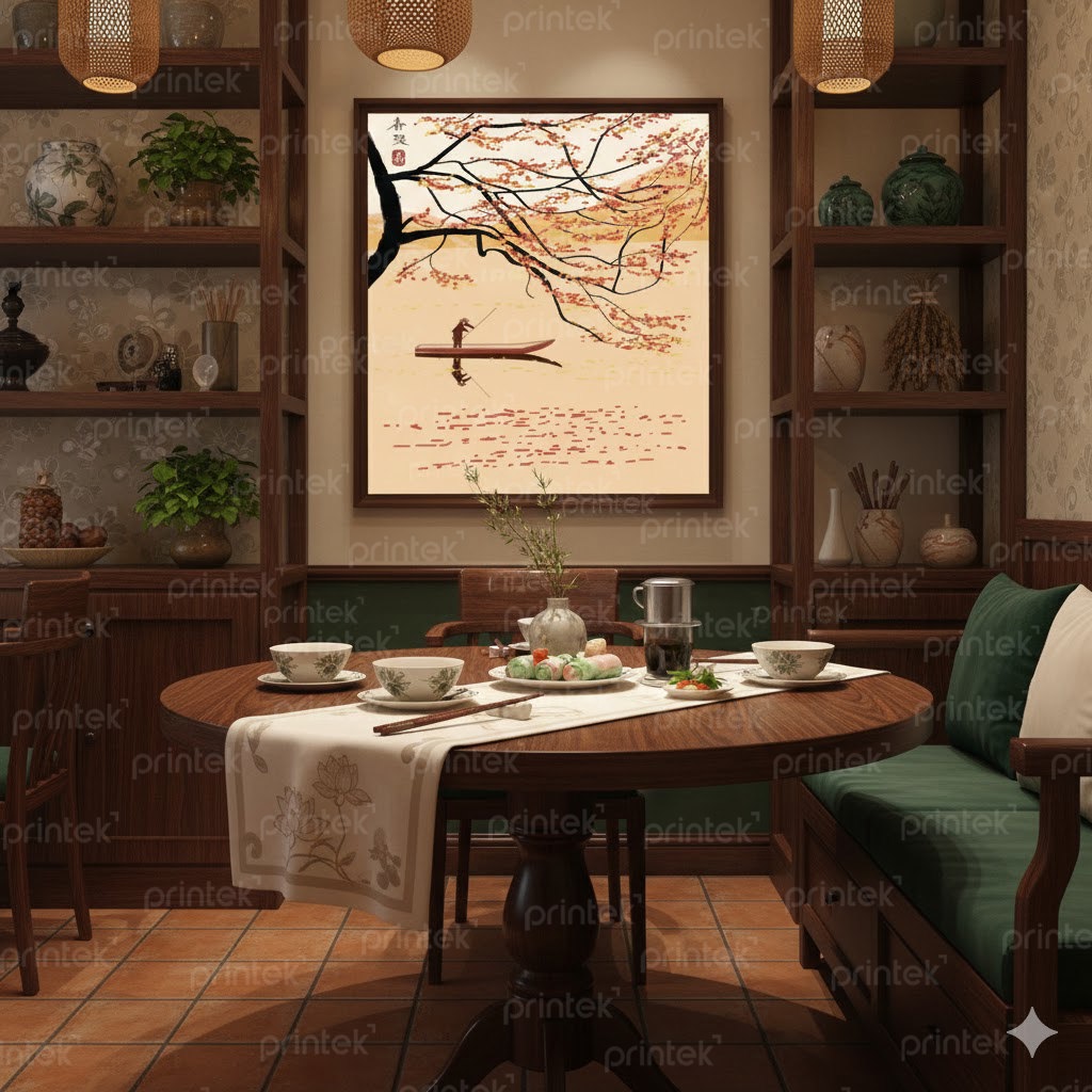 Tranh người lái đò bên sông, đã có khung - ST8498