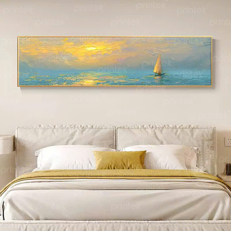 Tranh Bình Minh Trên Biển treo phòng ngủ, khách sạn, xưởng tranh canvas in theo yêu cầu – PT09029