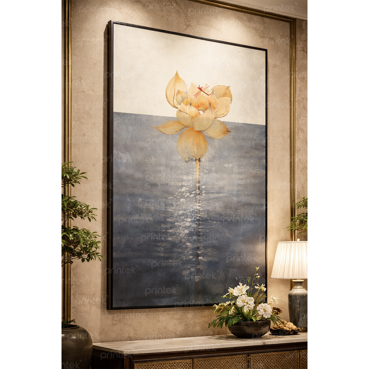 Tranh hoa sen trang trí phòng thờ, phòng thiền trà - ADB13324040