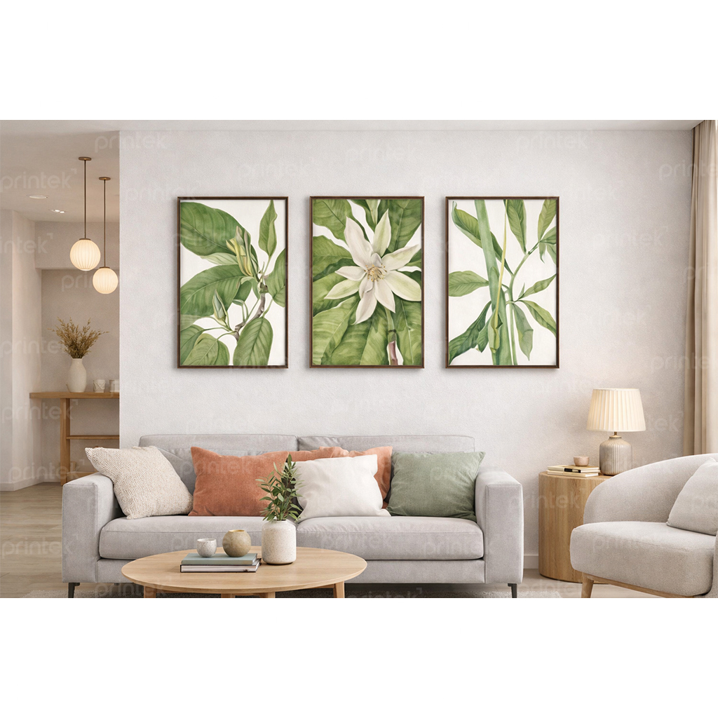 Bộ 3 tranh lá cây, đã có khung – MS4943